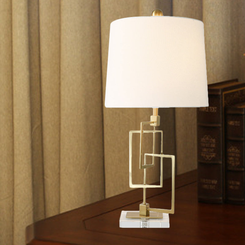Modernist White Barrel Reading Light With Fabric Shade - 1 Bulb Task Lighting