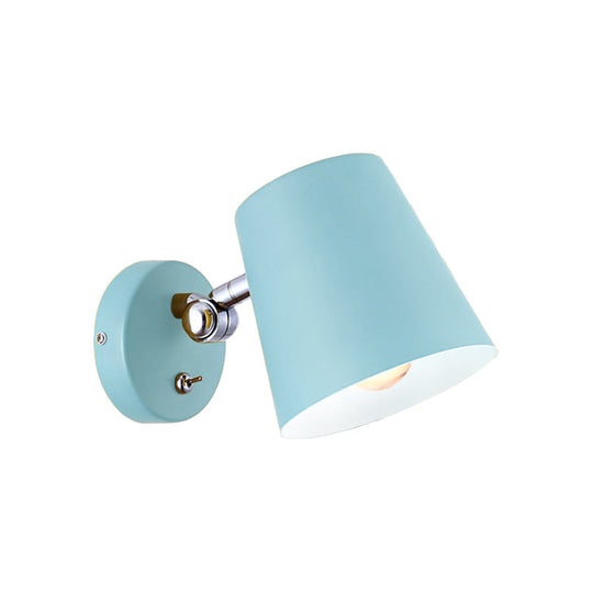 Macaron Metallic Conical Wall Sconce: 1-Light Pink/Yellow/Blue Fixture For Balcony - 5 W