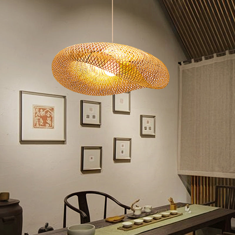 Chinese Bamboo Pendant Lamp | Handmade 1-Head Flaxen Ceiling Light 19.5/23.5 Long