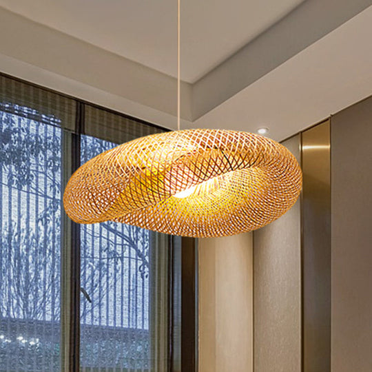 Chinese Bamboo Pendant Lamp | Handmade 1-Head Flaxen Ceiling Light 19.5/23.5 Long