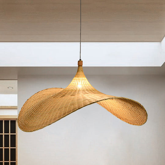 Flare Bamboo Living Room Pendant Lamp With Asia Flaxen Shade