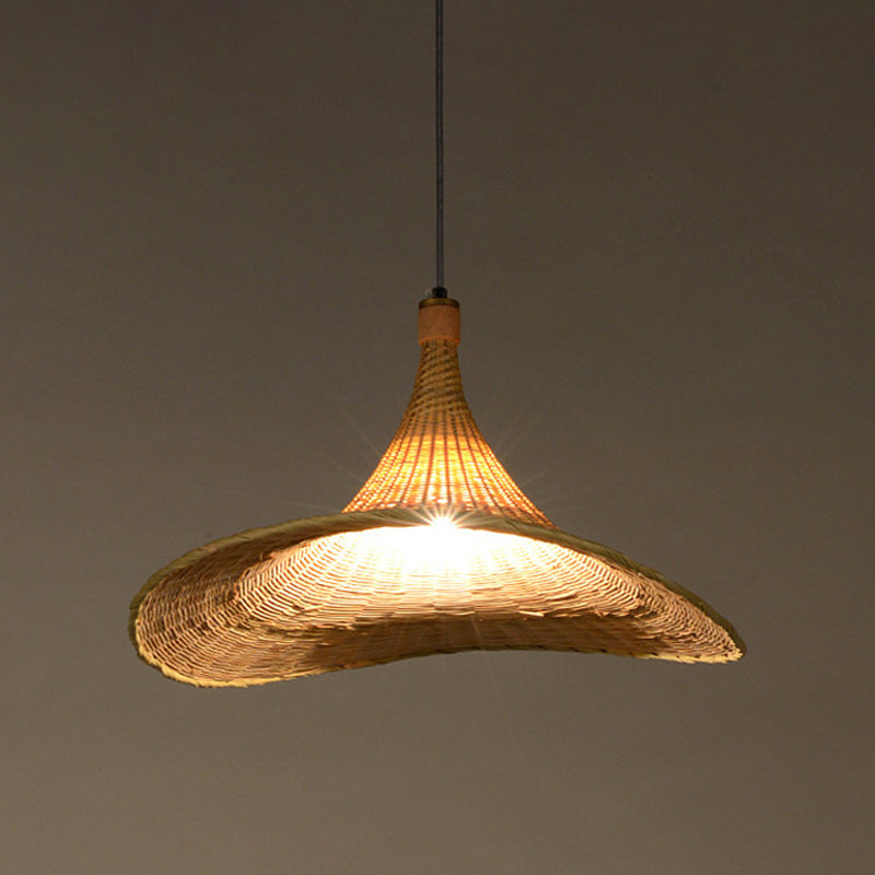 Flare Bamboo Living Room Pendant Lamp With Asia Flaxen Shade