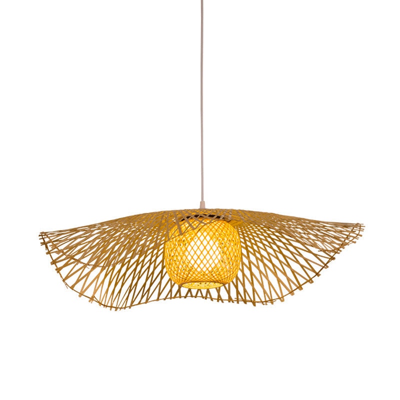 Bamboo Asian Flared Ceiling Lamp - 1 Head Wood Pendant Light For Restaurant (18/29.5 Wide)