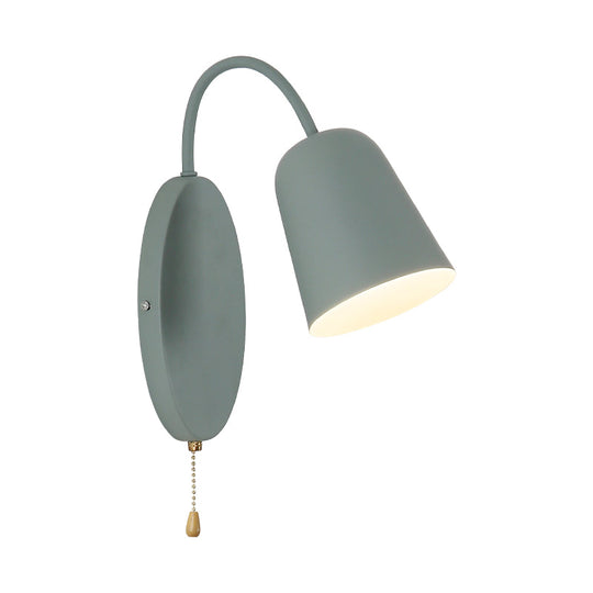 Contemporary Cone Sconce Light Fixture With Metal Shade & Pull Chain In Vibrant Colors