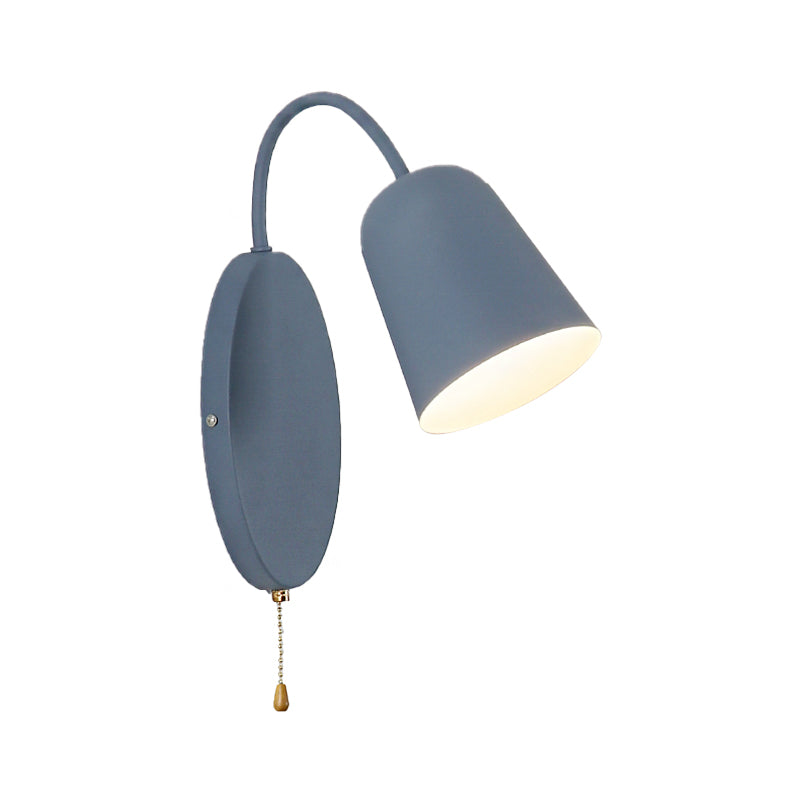 Contemporary Cone Sconce Light Fixture With Metal Shade & Pull Chain In Vibrant Colors