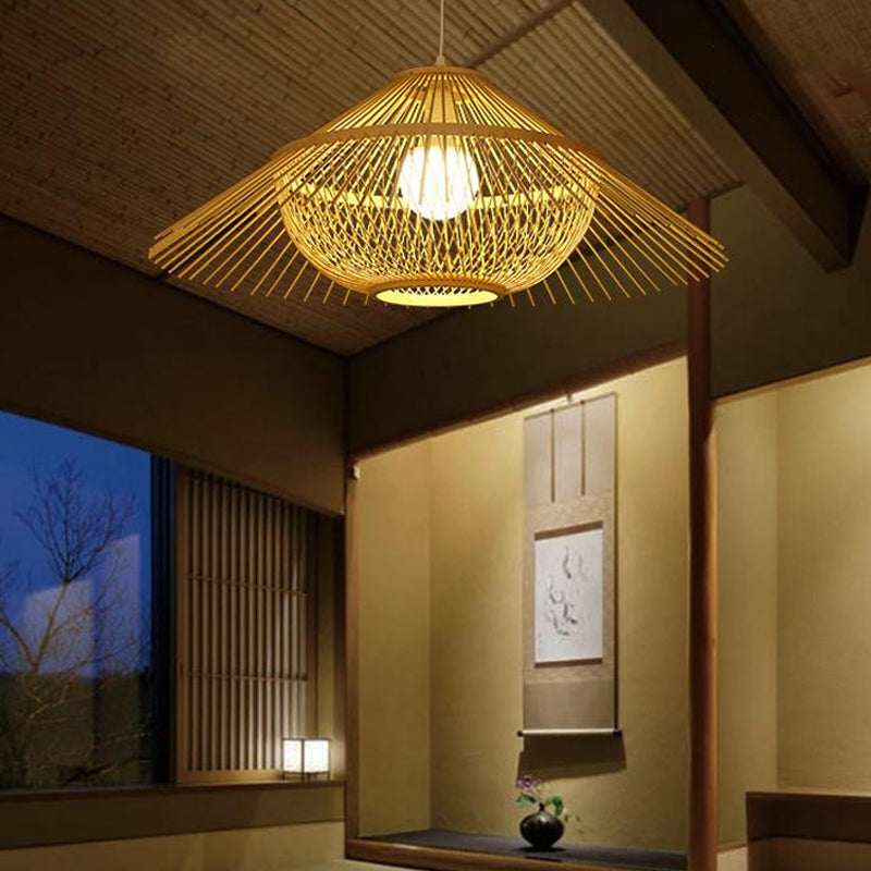 Asia Yellow Tearoom Ceiling Lamp: Pendant Lighting Fixture With Bamboo Shade