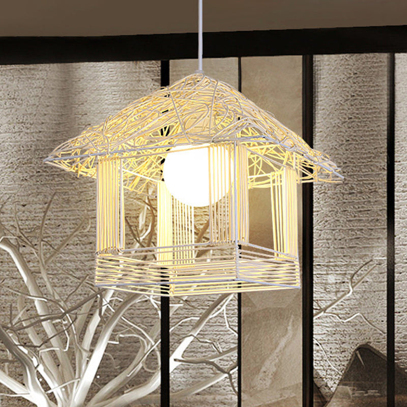 Bamboo Pendant Lamp - Chinese Style Hanging Ceiling Light For Teahouse With White Shade