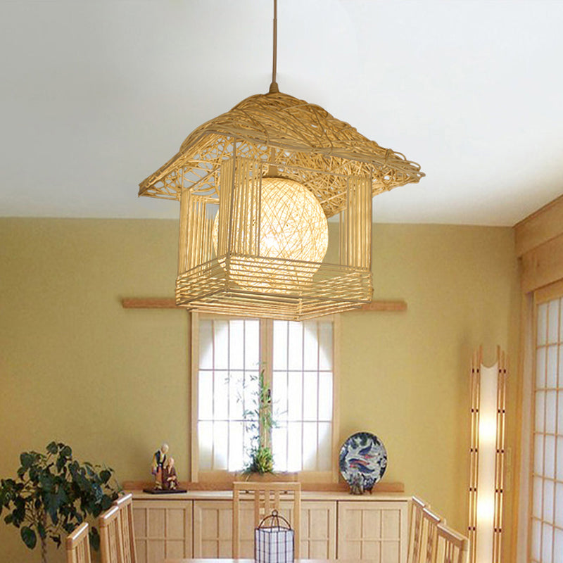Handcrafted Bamboo Ceiling Lamp - 12/16 Wide Beige/Coffee Pendant Lighting Fixture Beige / 12