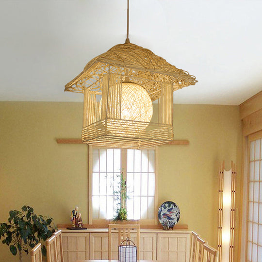 Handcrafted Bamboo Ceiling Lamp - 12/16 Wide Beige/Coffee Pendant Lighting Fixture Beige / 12
