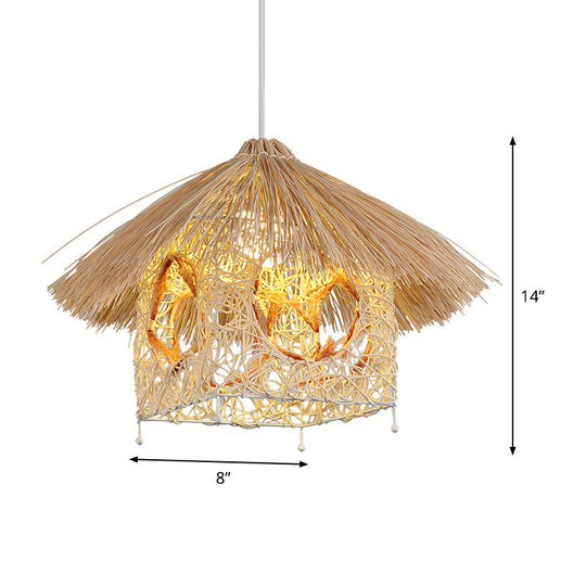 Asia Beige Hanging Lamp With House Bamboo Shade - Living Room Pendant Light