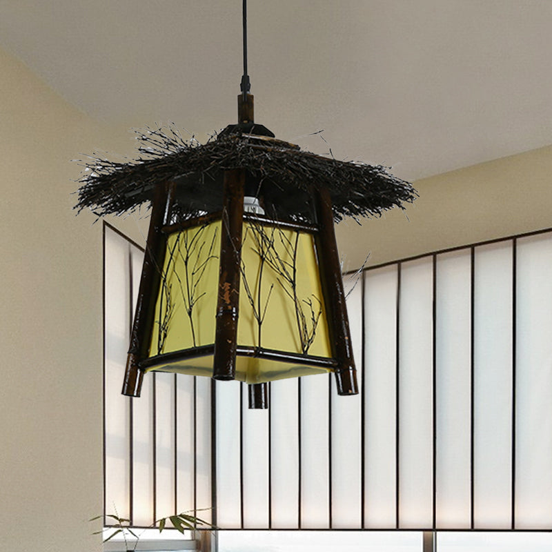 Japanese Wood Pendant Lighting: Hand-Worked 1 Head Ceiling Lamp Black