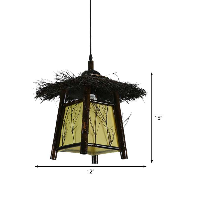 Japanese Wood Pendant Lighting: Hand-Worked 1 Head Ceiling Lamp Black
