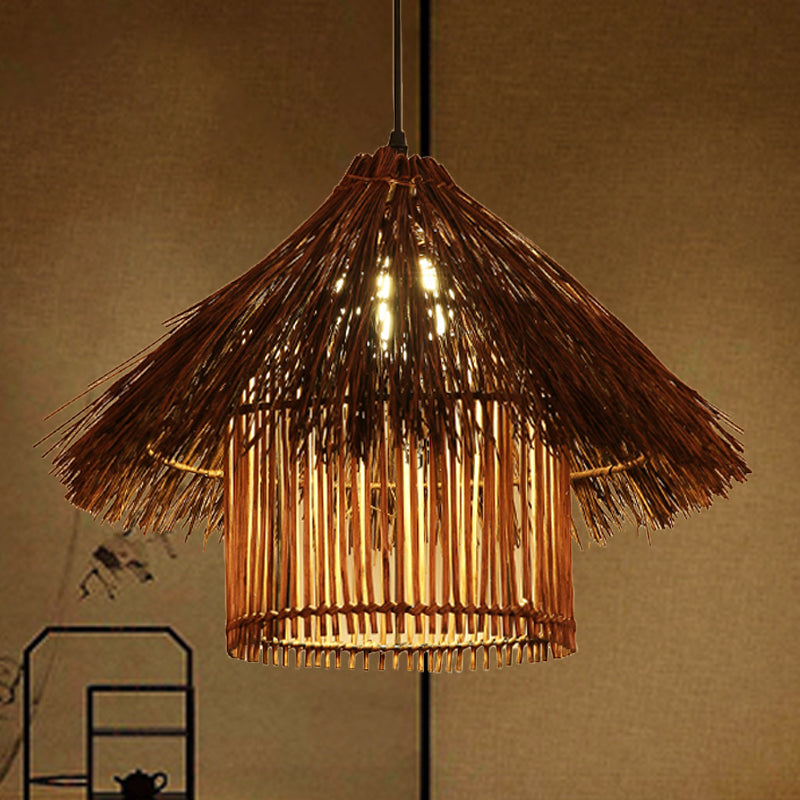 Bamboo Tower Pendant Lamp - Japanese Style 1-Head Coffee Ceiling Light For Teahouse