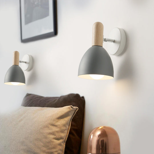 Contemporary Metal Dome Wall Sconce - 1 Head Black/Gray/White Light For Bedroom 5 W Grey