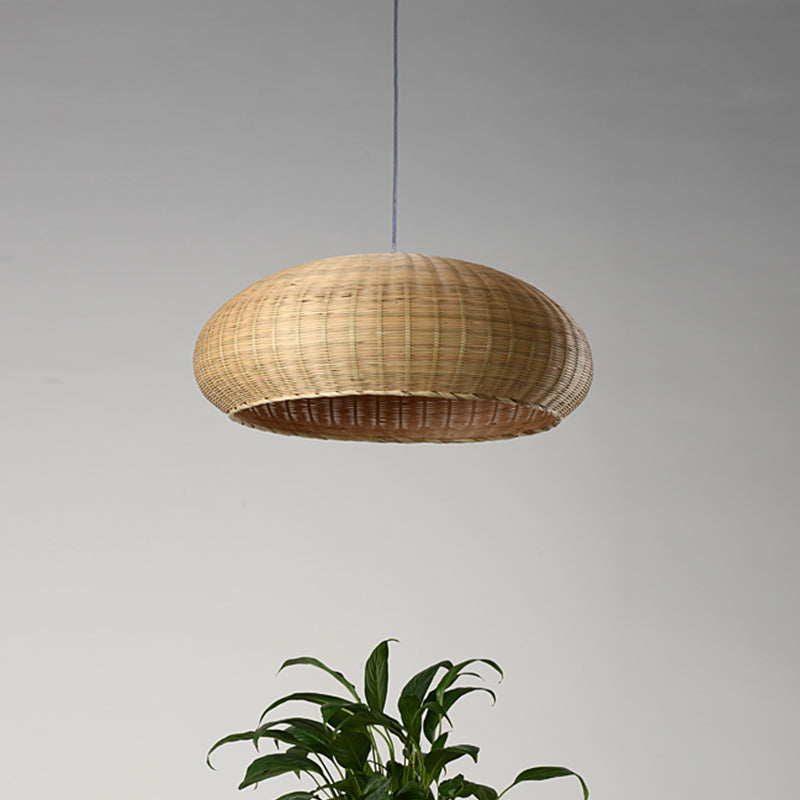 Japanese Bamboo Pendant Light: Handcrafted Flaxen Fixture For 1 Bulb Suspension