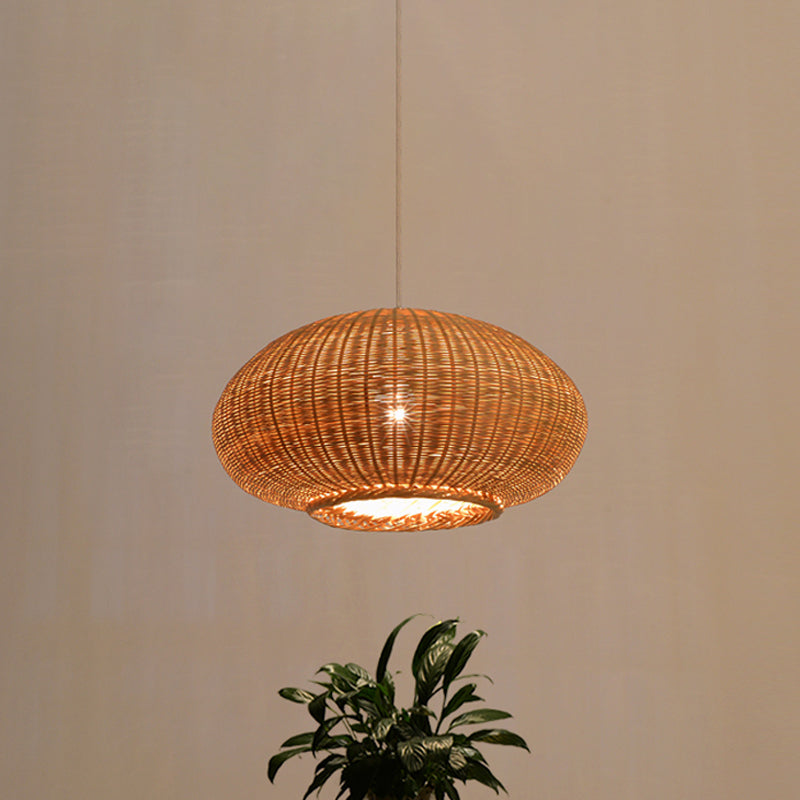 Flaxen Lantern Ceiling Lamp - Asia 1-Head Bamboo Pendant Light For Dining Room