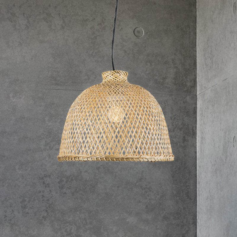 Chinese Bamboo Shade Pendant Light With Down Lighting For Beige Bowl Ceiling