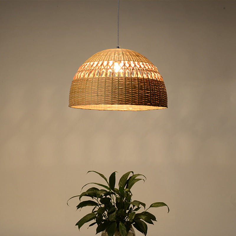 Bamboo Pendant Light - Chinese 1 Head Ceiling Lamp In Flaxen
