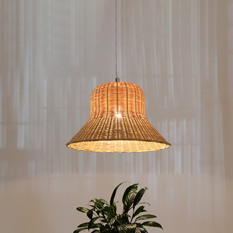 Japanese Bamboo Pendant Light Fixture - Beige Flared Design For Bedroom