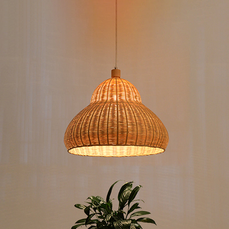 Handcrafted Japanese Bamboo Pendant Light In Beige