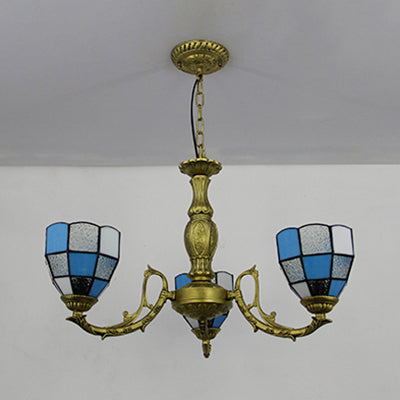 Vintage Brass Dome Chandelier Light With Adjustable Chain - 3 Lights Hanging In