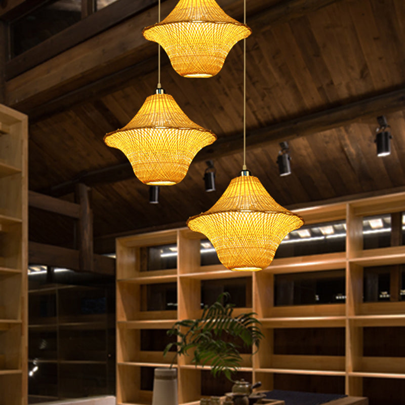 Chinese Bamboo Pendant Lighting: Hand-Woven Ceiling Lamp Beige