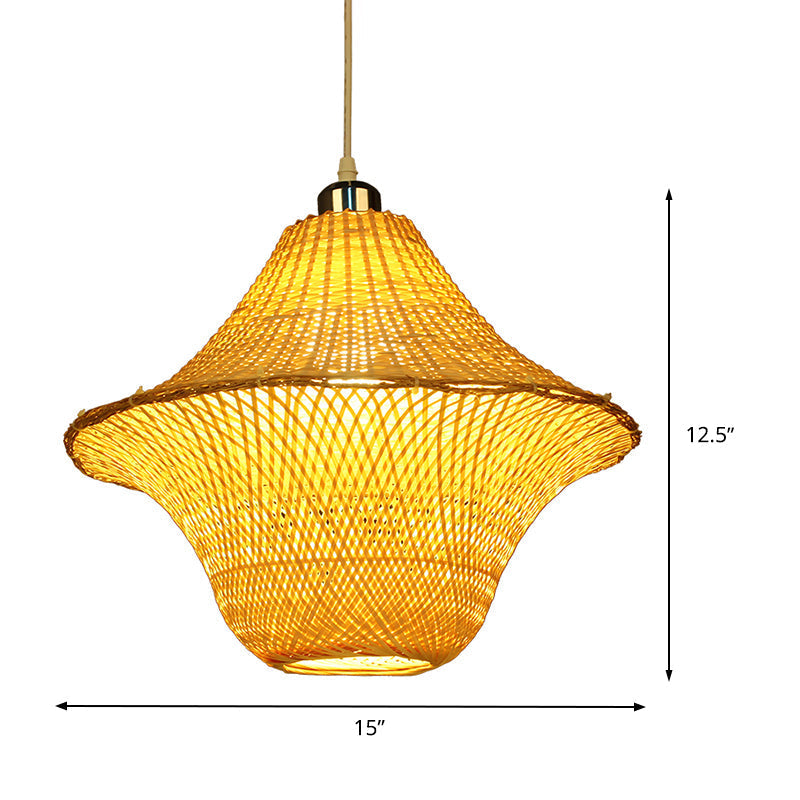 Chinese Bamboo Pendant Lighting: Hand-Woven Ceiling Lamp Beige