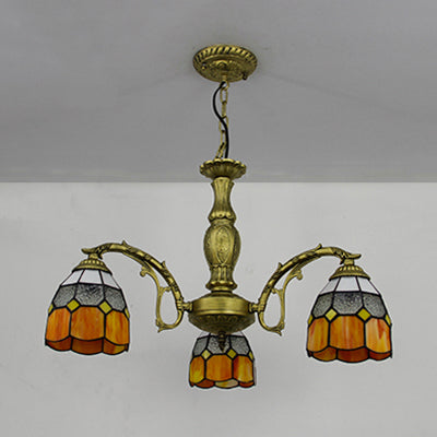 Vintage Brass Dome Chandelier Light With Adjustable Chain - 3 Lights Hanging In
