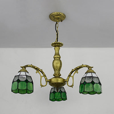 Vintage Adjustable Chain Brass Dome Chandelier Light with 3 Lights in Multi-Colored Tones