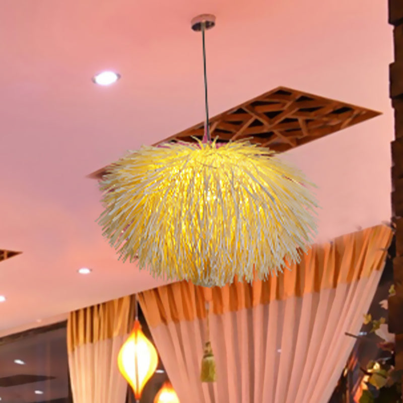 Chinese Rattan Pendant Light - Beige Oval Design Ideal For Restaurants