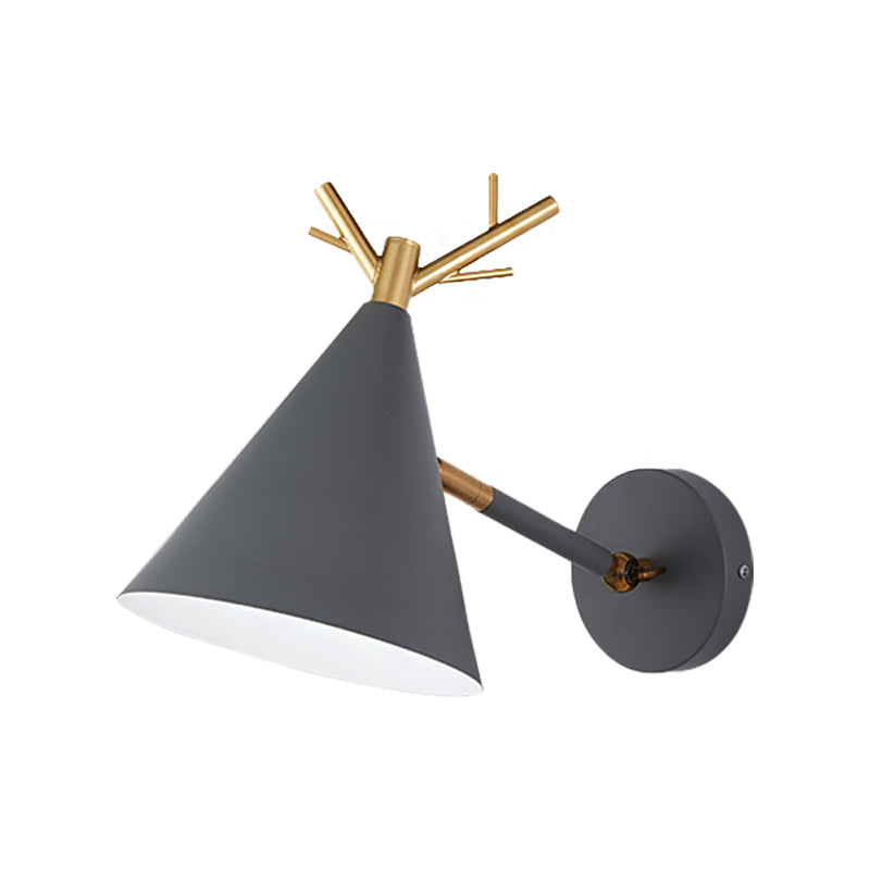 Minimalistic Cone Wall Sconce With Metal Antler Design In Grey/White/Green For Bedside