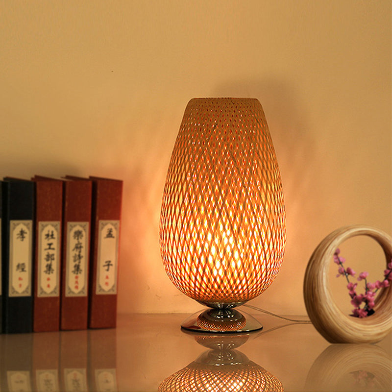 Hand Twisted Japanese Bamboo 1-Bulb Desk Lamp In Beige For Living Room