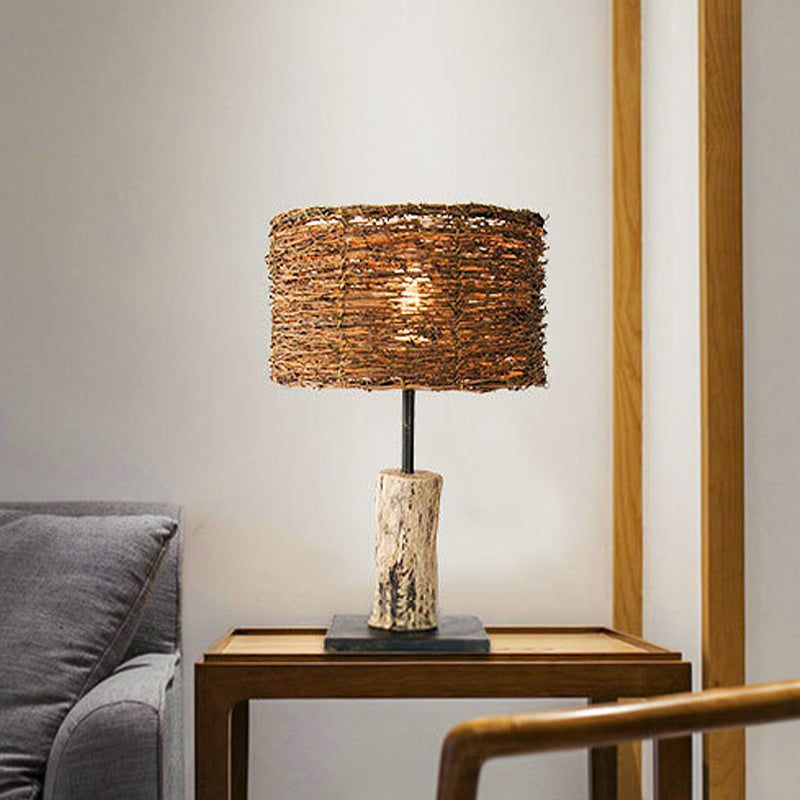 Asian Bamboo Cylinder Desk Lamp - Brown 1 Head Task Lighting For Living Room