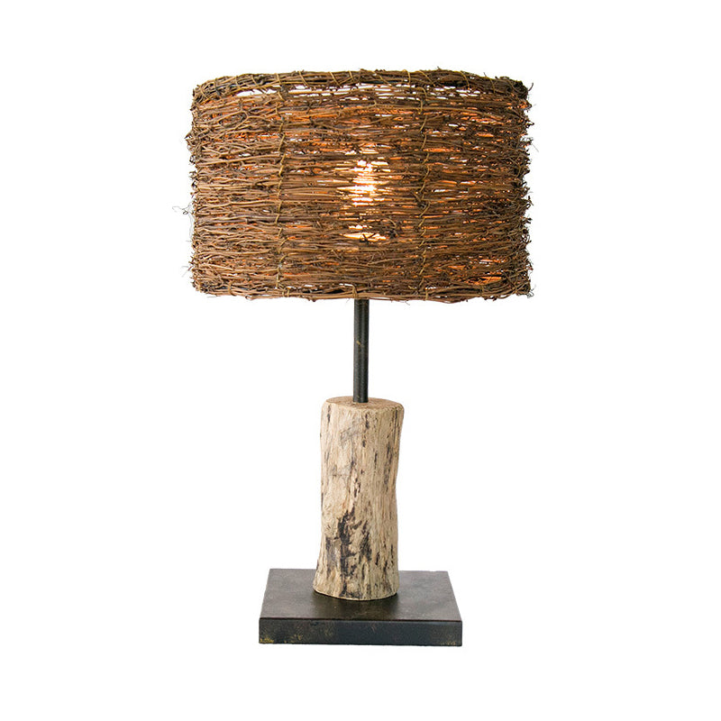 Asian Bamboo Cylinder Desk Lamp - Brown 1 Head Task Lighting For Living Room