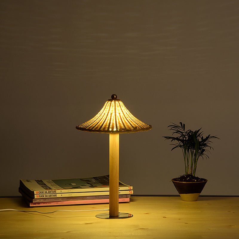 Chinese Wood Desk Lamp With Bell Bamboo Shade - 1-Head Task Lighting For Bedroom