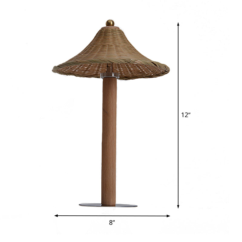 Chinese Wood Desk Lamp With Bell Bamboo Shade - 1-Head Task Lighting For Bedroom