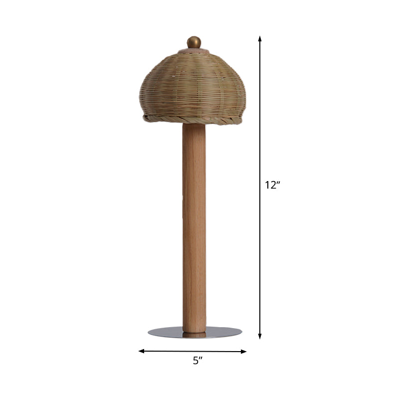 Hand-Worked Japanese Small Desk Lamp With Bamboo Shade - 1 Bulb Task Lighting
