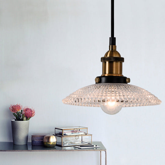 1-Light Grid Glass Ceiling Light With Brass Bowl Shade Perfect For Industrial Kitchen Décor