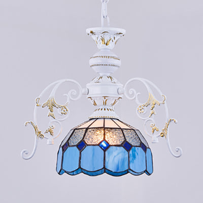 Tiffany Stained Glass Semi Globe Ceiling Light With Adjustable Chain - 1 Pendant In Multicolor