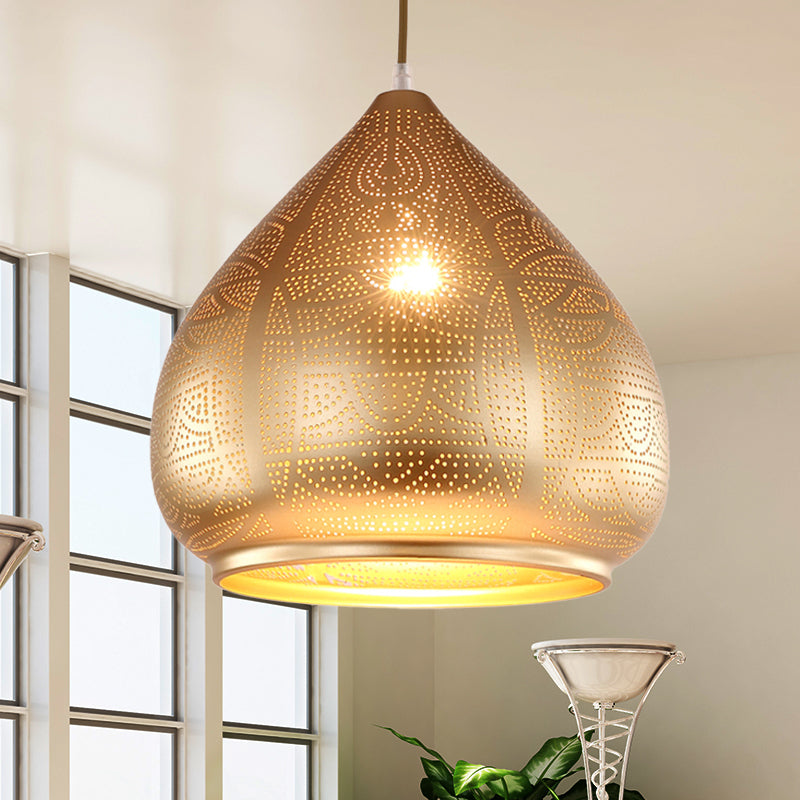 Teardrop Pendant Light In Silver/Bronze/Gold - Traditional Metal Ceiling Lamp