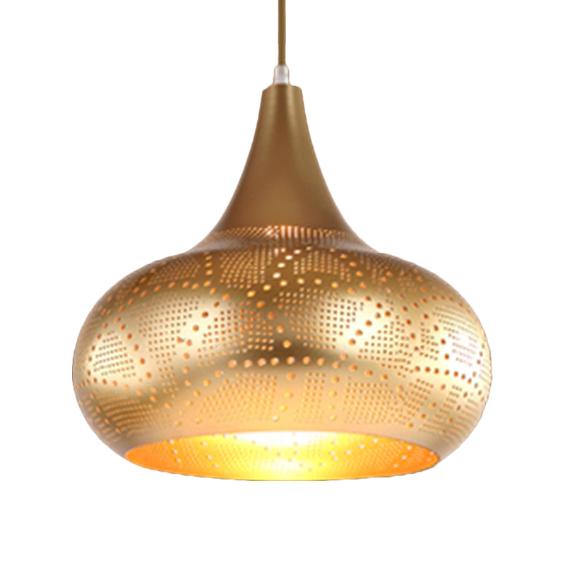 Art Deco Metal Pendant Light With Down Lighting For Gourd Restaurant - Silver/Bronze/Brass