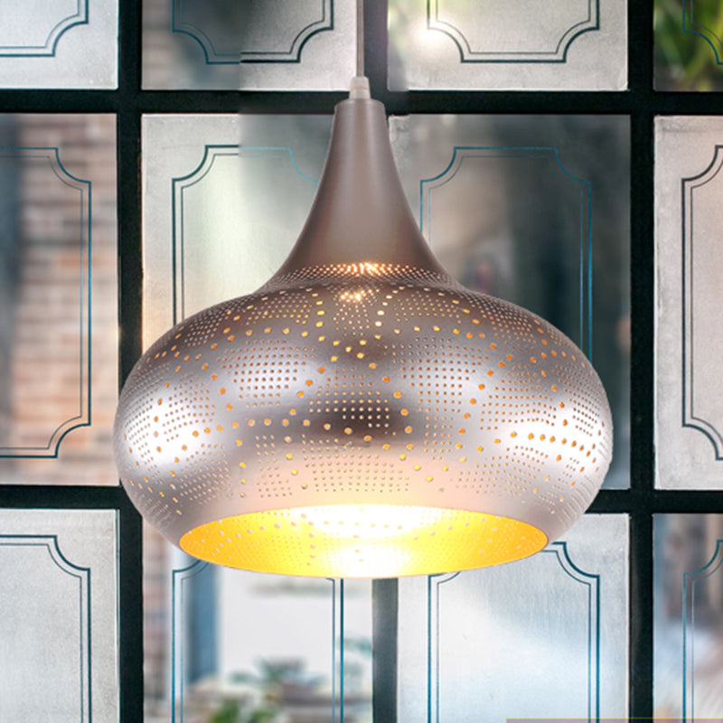 Art Deco Metal Pendant Light With Down Lighting For Gourd Restaurant - Silver/Bronze/Brass Silver
