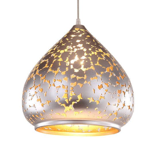 Suspended Carved Pendant Light - Arab Metal Fixture 1 Bulb Silver/Bronze/Brass Ideal For Bedroom