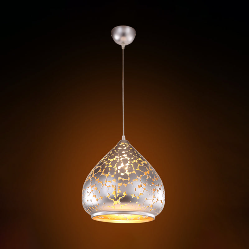 Suspended Carved Pendant Light - Arab Metal Fixture 1 Bulb Silver/Bronze/Brass Ideal For Bedroom