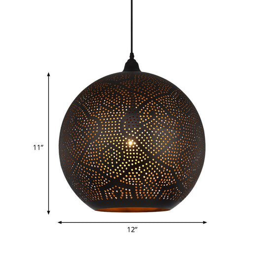 Black Metal Decorative Pendant Ceiling Lamp - Stylish Spherical Design With 1 Bulb