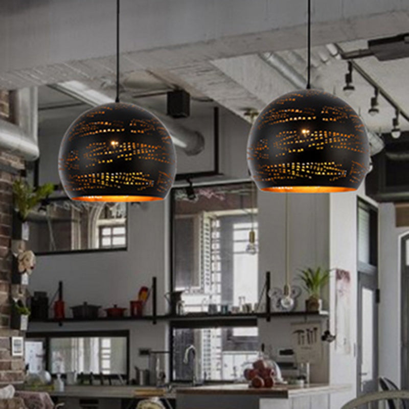 Metal Hanging Lamp: Art Deco Black Globe Pendant Light For Dining Room Ceiling