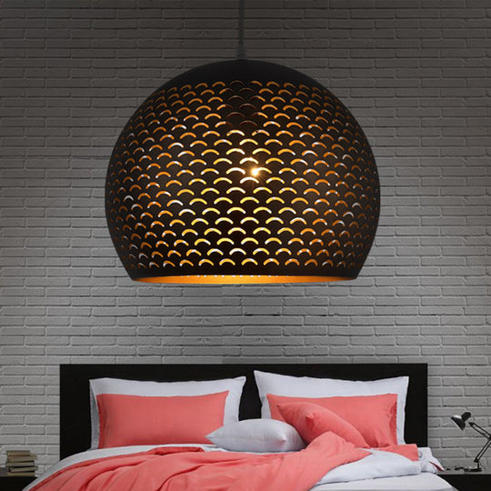 Decorative Black Metal Globe Pendant Light For Bedroom Ceiling - 1 Head