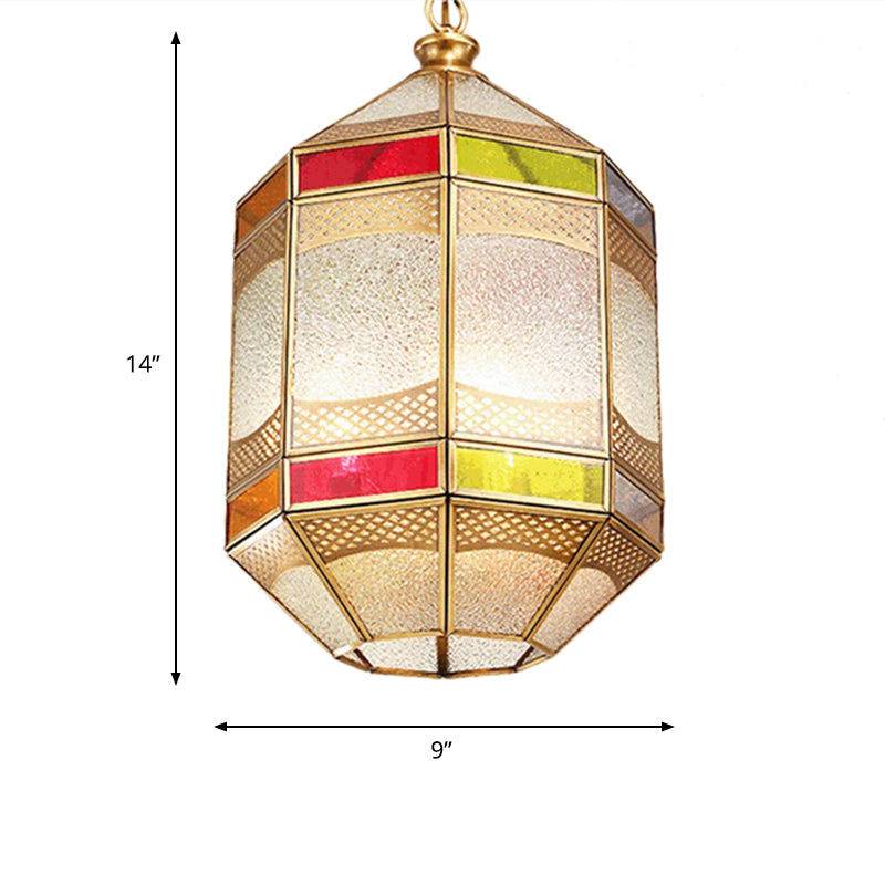 Arab Octangle Hanging Lamp - Metal Ceiling Pendant Light With Adjustable Chain Brass Finish
