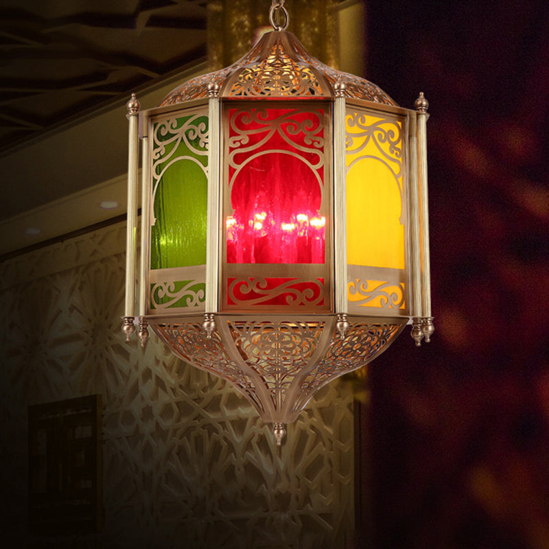 Art Deco Brass Hexagonal Hanging Light Fixture: Metal Ceiling Lamp For Restaurants - 1 Bulb