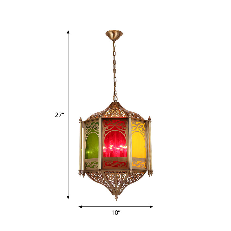 Art Deco Brass Hexagonal Hanging Light Fixture: Metal Ceiling Lamp For Restaurants - 1 Bulb
